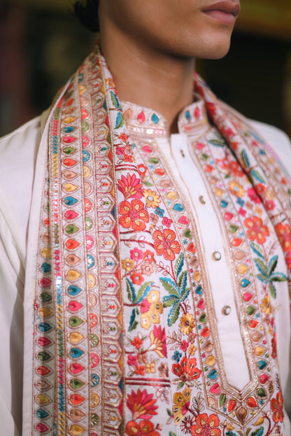 White Silk Kurta Set With Dupatta