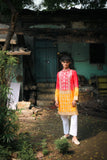 Red and Yellow Silk Kurta Set