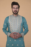 Blue Fendi With Multicolour Thread Work And Zari Embroidery