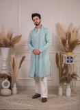 Light Blue Silk With Silver Zari And Sequins Embroidery