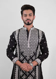 Black Silk With Silver Zari And Thread Work Embroidery