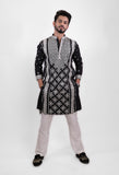 Black Silk With Silver Zari And Thread Work Embroidery