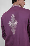 Purple Slub Cotton With White Thread Work Embroidery