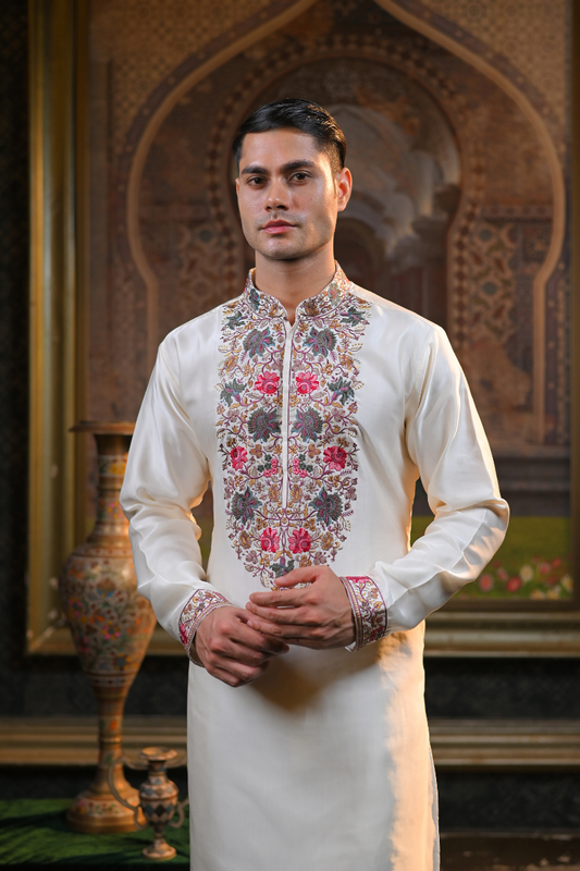 Off White Embroidery Festive Kurta Set