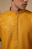 Mustard Rayon Sequins Threadwork Kurta Set