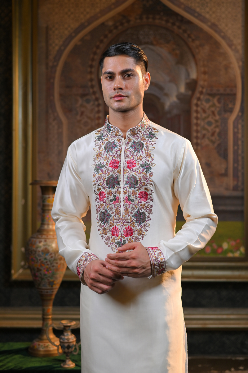 Festive Off White Embroidery New Kurta Set