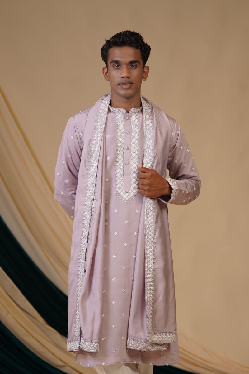 Lilac Rayon Cotton Embroidery Kurta Set With Dupatta