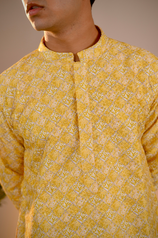 Yellow Silk Kurta Set