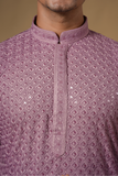 Lilac Sequins With Threadwork  Kurta Set