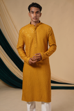 Mustard Rayon Sequins Threadwork Kurta Set