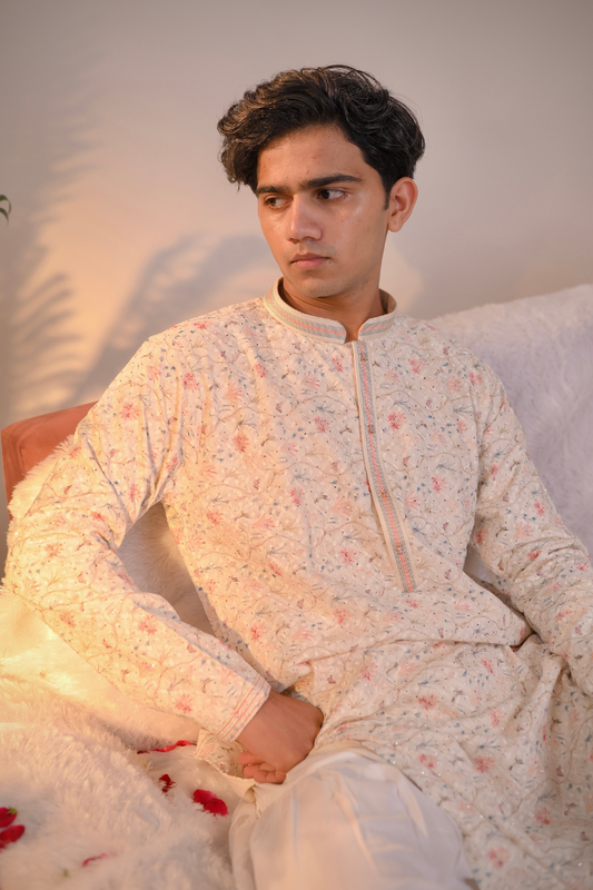 Off White Rayon Kurta Set