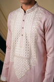 Peach White Threadwork Embroidery Kurta Set