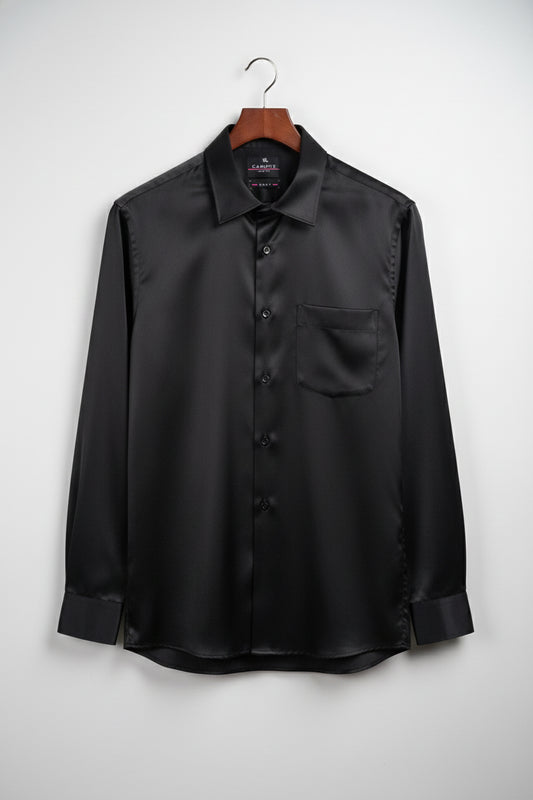 Men’s Black Onyx Shining Satin Slim Fit Shirt