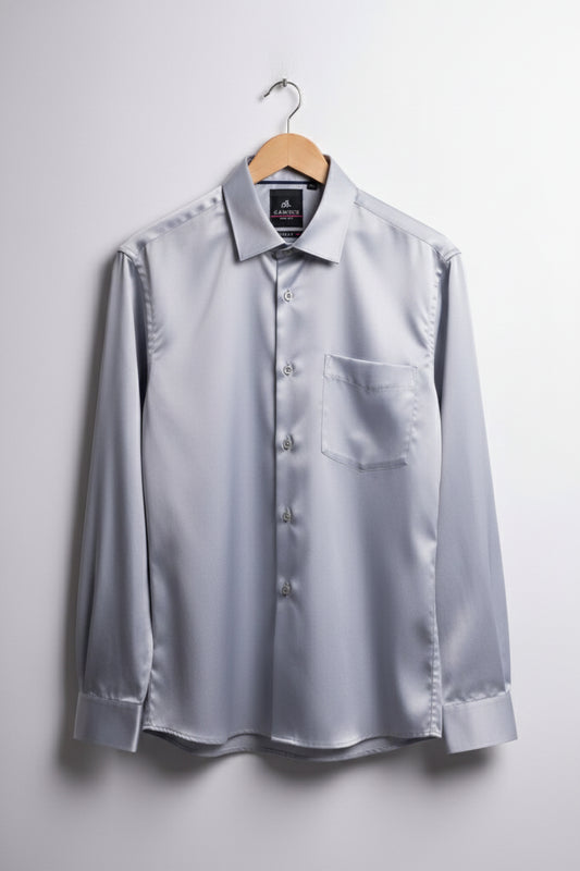 Men’s Steel Grey Shining Satin Slim Fit Shirt