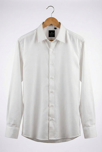 Men’s White Dobby Textured Cotton Blend Shirt