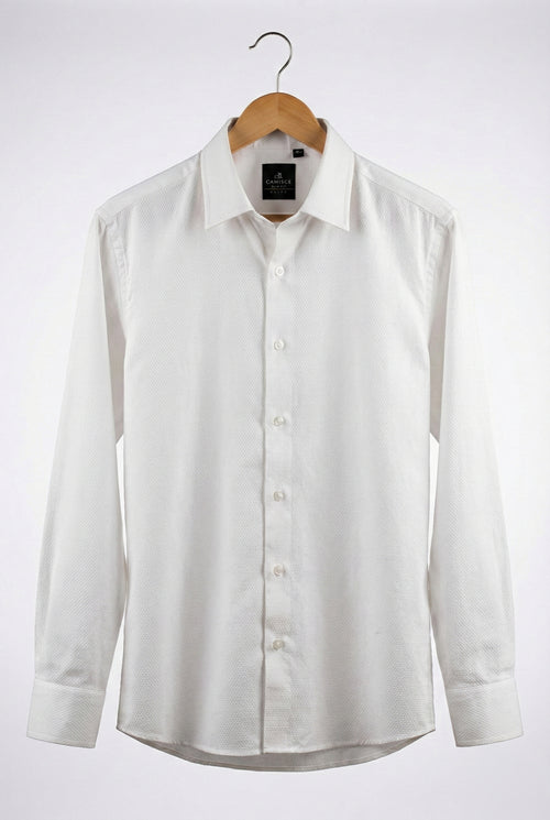 Men’s White Dobby Textured Cotton Blend Shirt