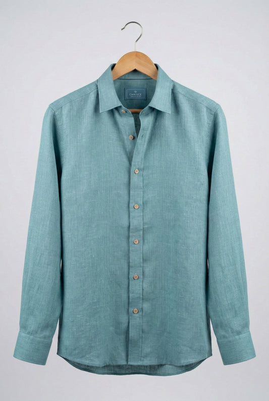 Men’s Elegant Blue Linen Blend Slim Fit Shirt