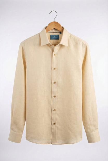 Men’s Fresh Yellow Linen Blend Slim Fit Shirt