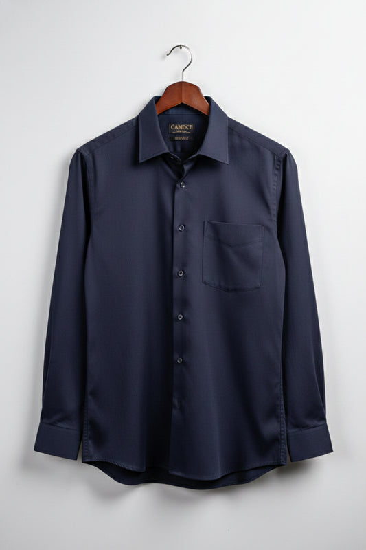 Men’s Navy Crest Textured Cotton Slim Fit Shirt