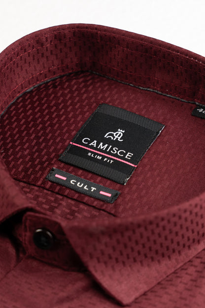 Men’s Maroon Dobby Textured Satin Slim Fit Shirt