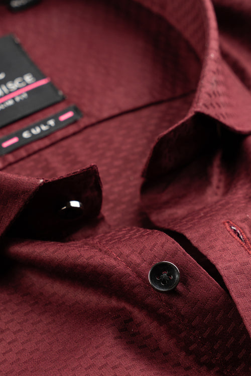 Men’s Maroon Dobby Textured Satin Slim Fit Shirt