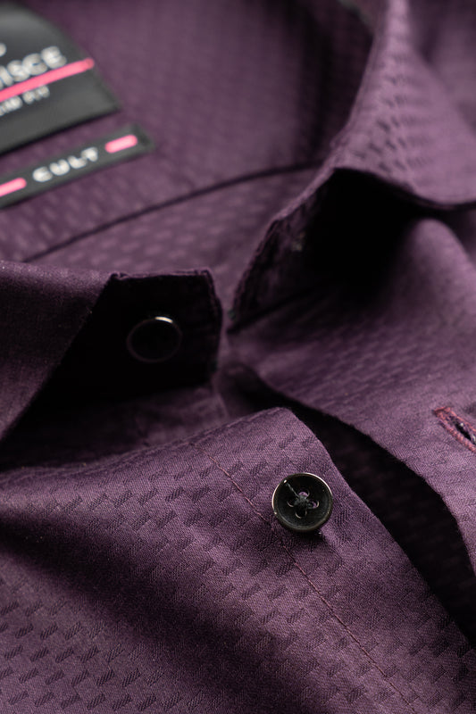 Men’s Wine Dobby Textured Satin Slim Fit Shirt