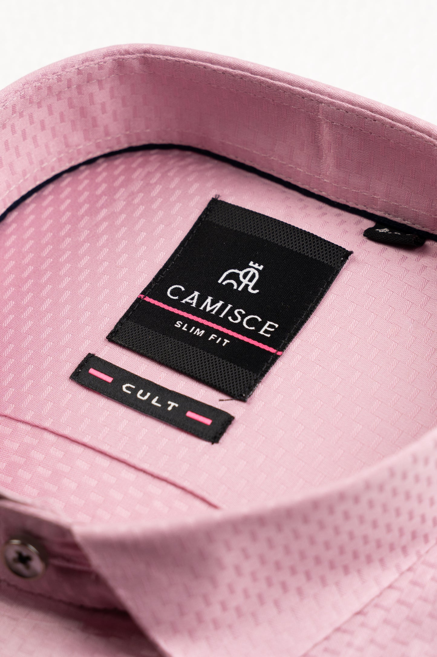 Men’s Pink Dobby Textured Satin Slim Fit Shirt