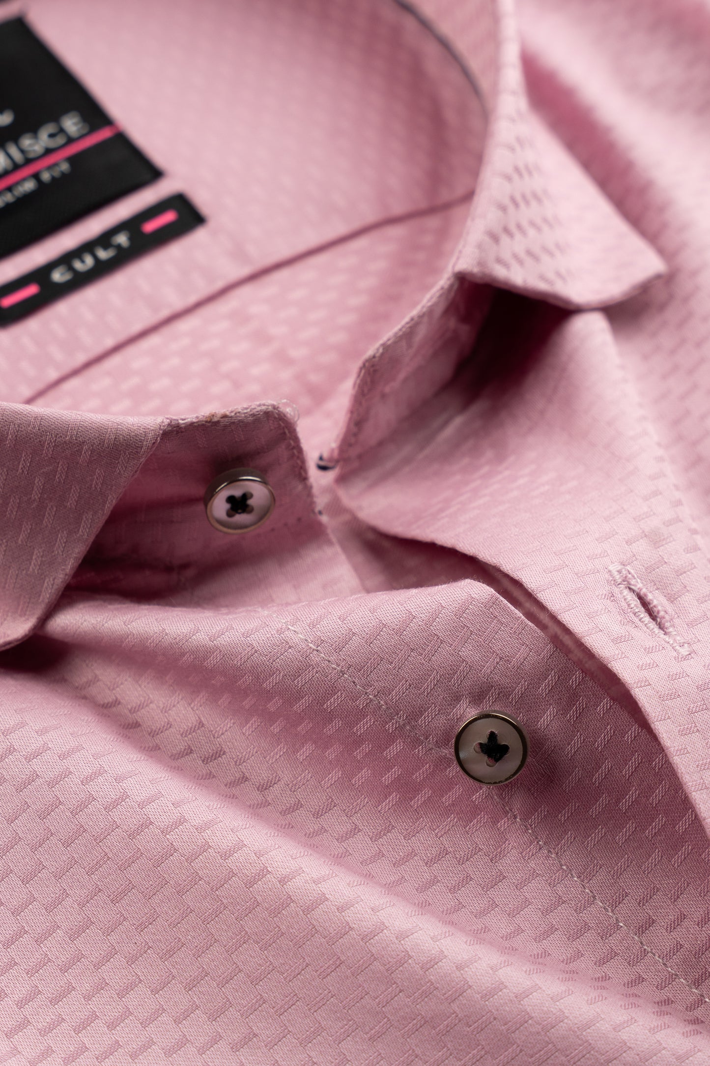 Men’s Pink Dobby Textured Satin Slim Fit Shirt
