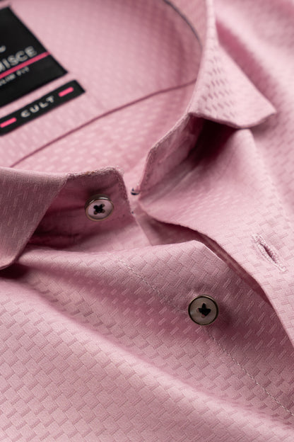 Men’s Pink Dobby Textured Satin Slim Fit Shirt
