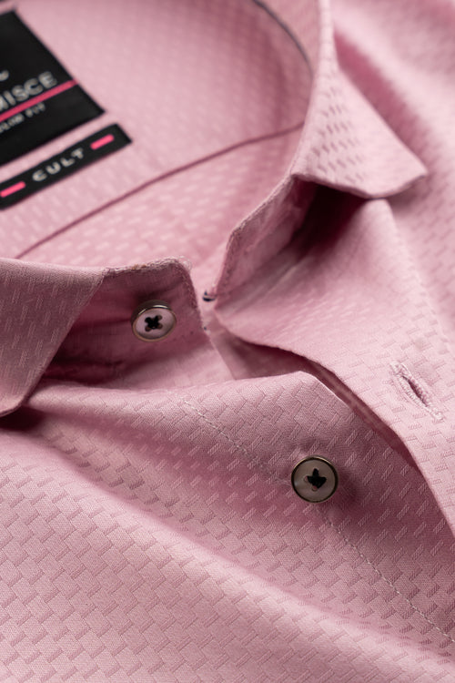 Men’s Pink Dobby Textured Satin Slim Fit Shirt