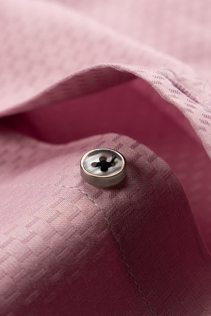 Men’s Pink Dobby Textured Satin Slim Fit Shirt