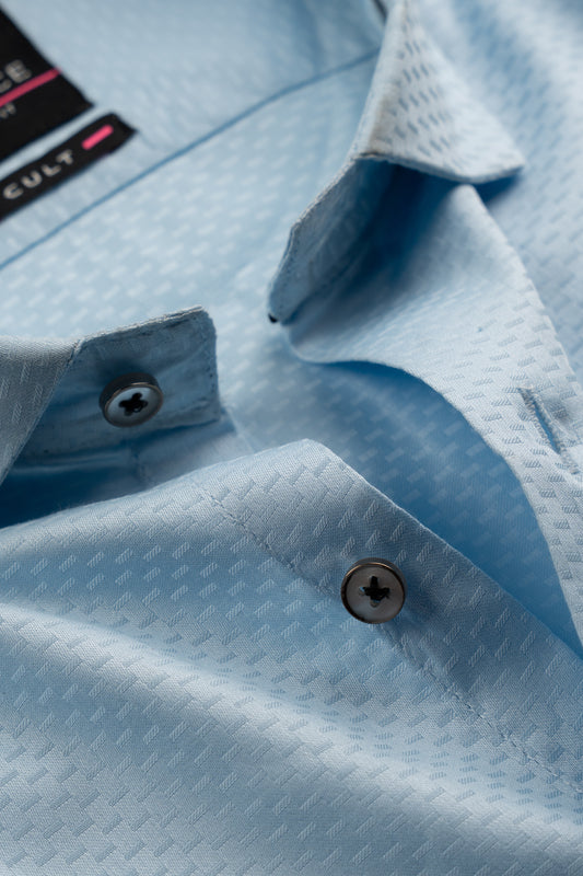 Men’s Sky Blue Dobby Textured Satin Slim Fit Shirt