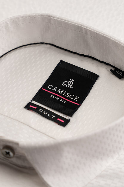 Men’s White Dobby Textured Satin Slim Fit Shirt