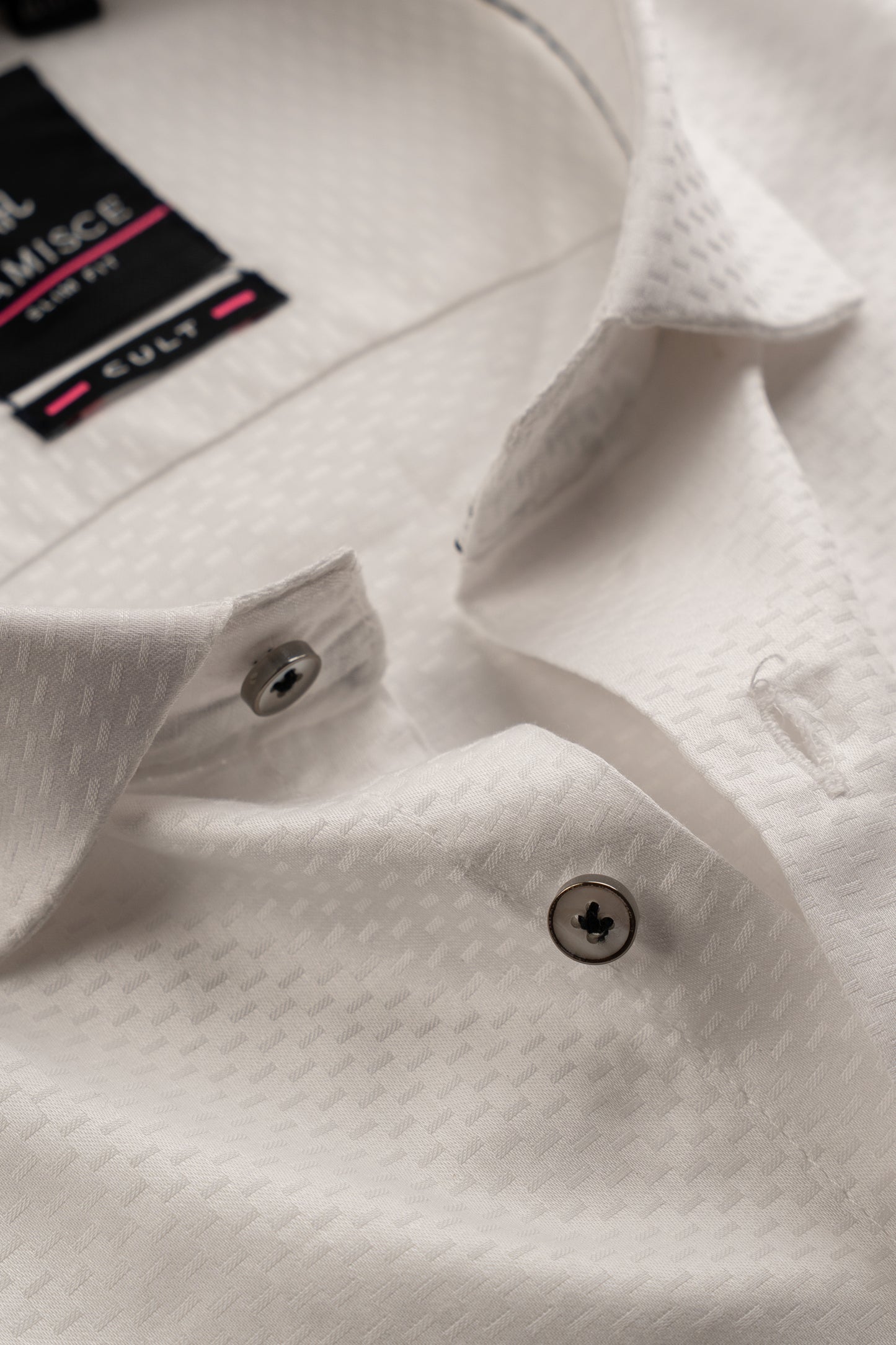 Men’s White Dobby Textured Satin Slim Fit Shirt