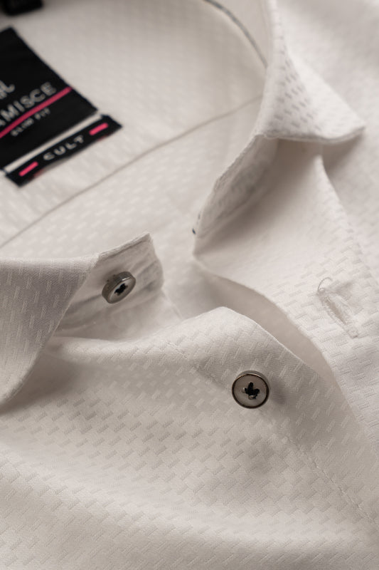 Men’s White Dobby Textured Satin Slim Fit Shirt