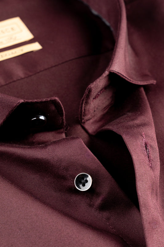 Men’s Maroon Lycra Satin Slim Fit Shirt