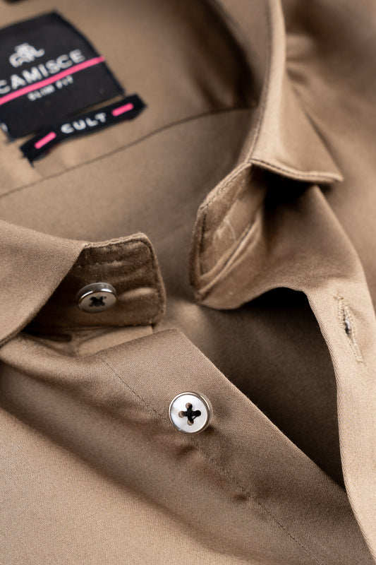 Men’s Khakhi Lycra Satin Slim Fit Shirt