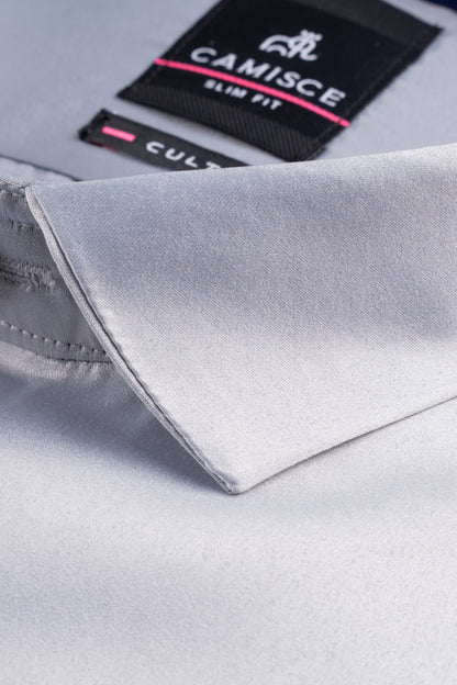 Men’s Steel Grey Shining Satin Slim Fit Shirt