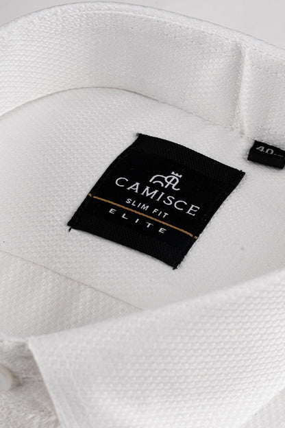 Men’s White Dobby Textured Cotton Blend Shirt