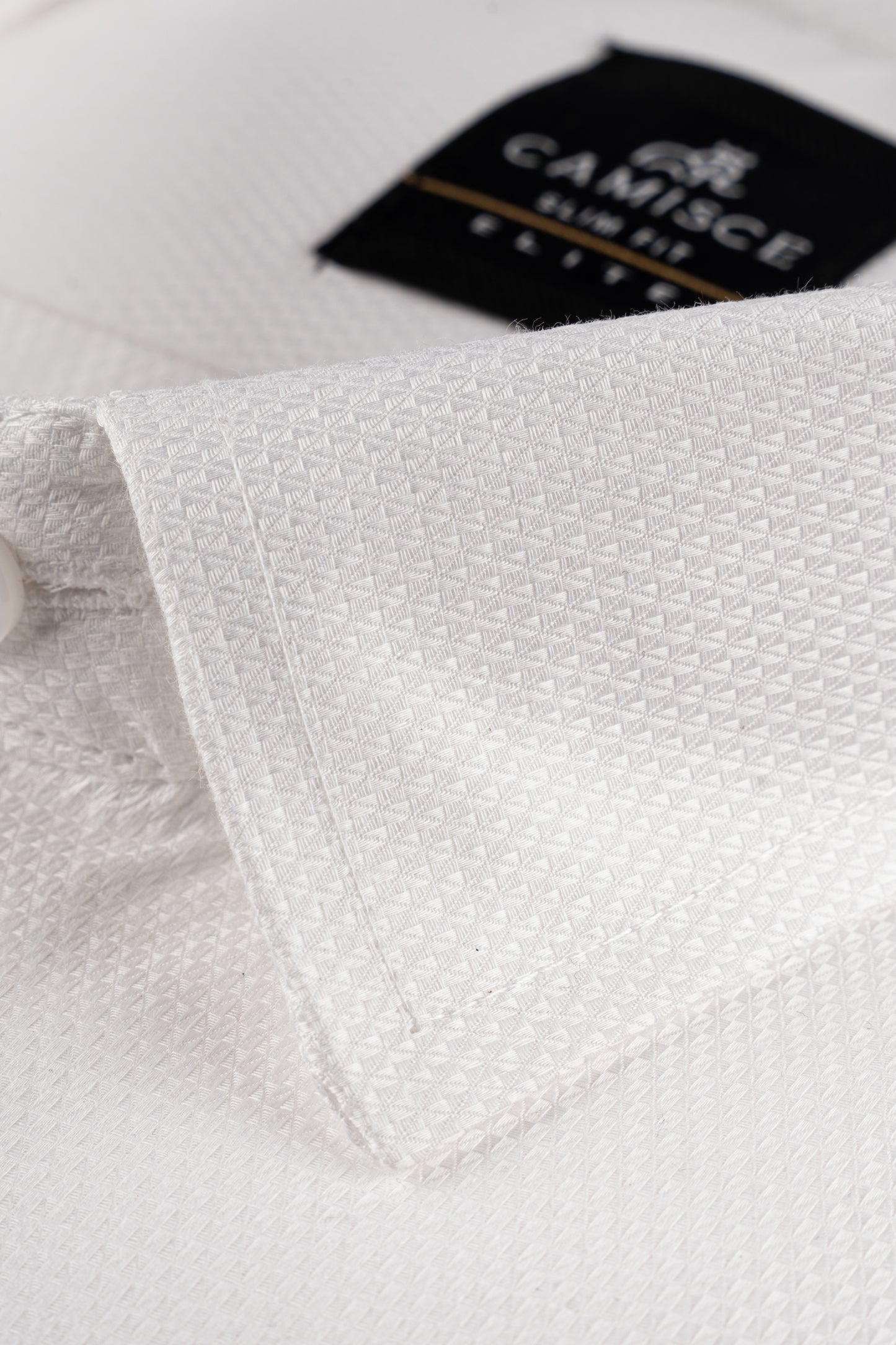 Men’s White Dobby Textured Cotton Blend Shirt