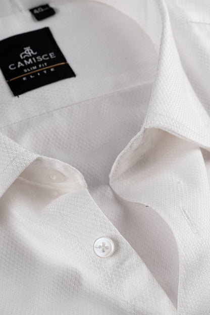 Men’s White Dobby Textured Cotton Blend Shirt