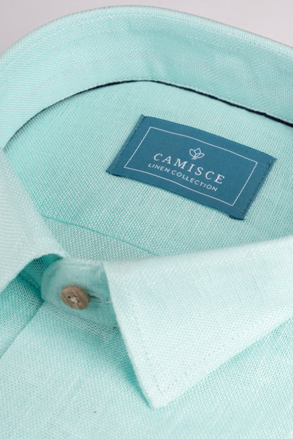 Men’s Classic Sky Blue Linen Blend Slim Fit Shirt