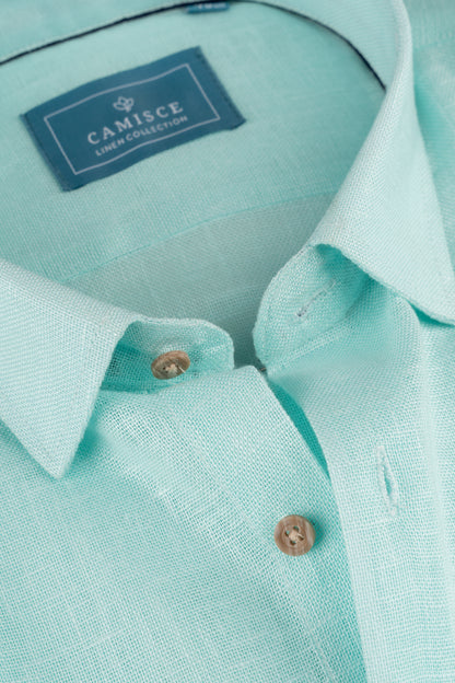 Men’s Classic Sky Blue Linen Blend Slim Fit Shirt