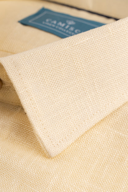 Men’s Fresh Yellow Linen Blend Slim Fit Shirt