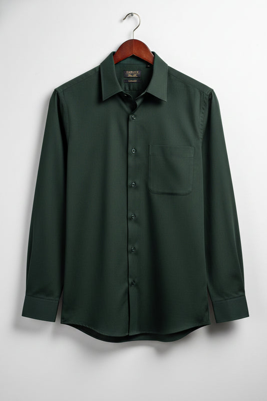 Men’s Deep Forest Green Textured Cotton Slim Fit Shirt