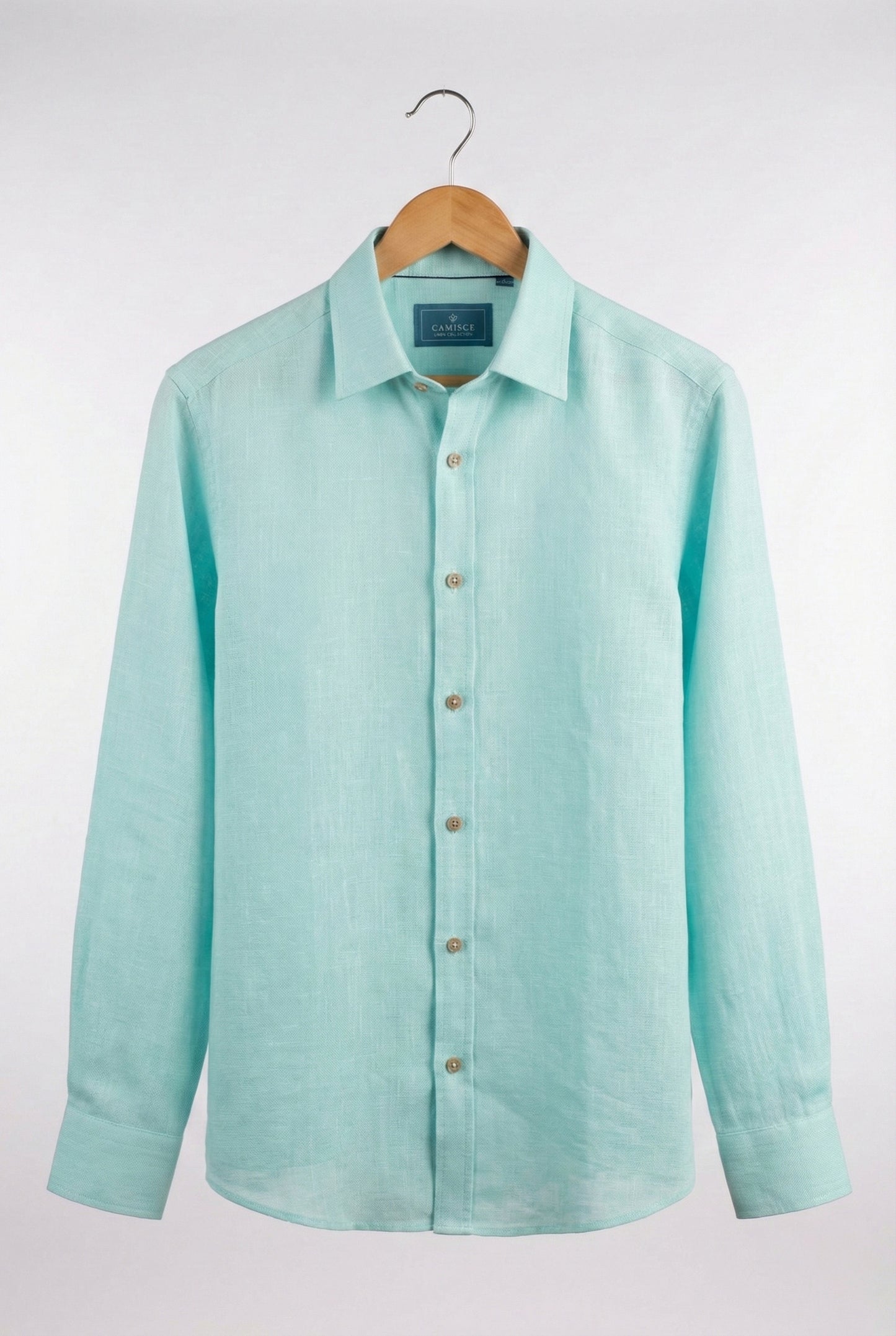 Men’s Classic Sky Blue Linen Blend Slim Fit Shirt
