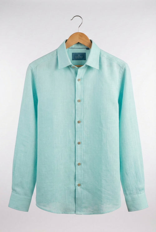 Men’s Classic Sky Blue Linen Blend Slim Fit Shirt