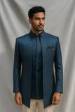 Men's Deep Teal Damask Jacquard 3-Piece Jodhpuri Set