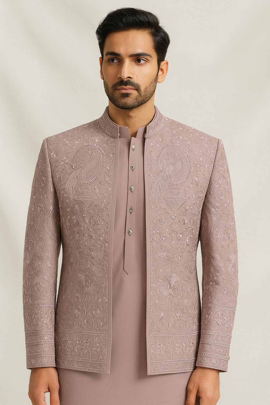 Men's Onion Diamond Embroidered 3-Piece Jodhpuri Set