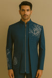 Men's Rama Floral Embroidered 3-Piece Jodhpuri Set with Zipper Jacket